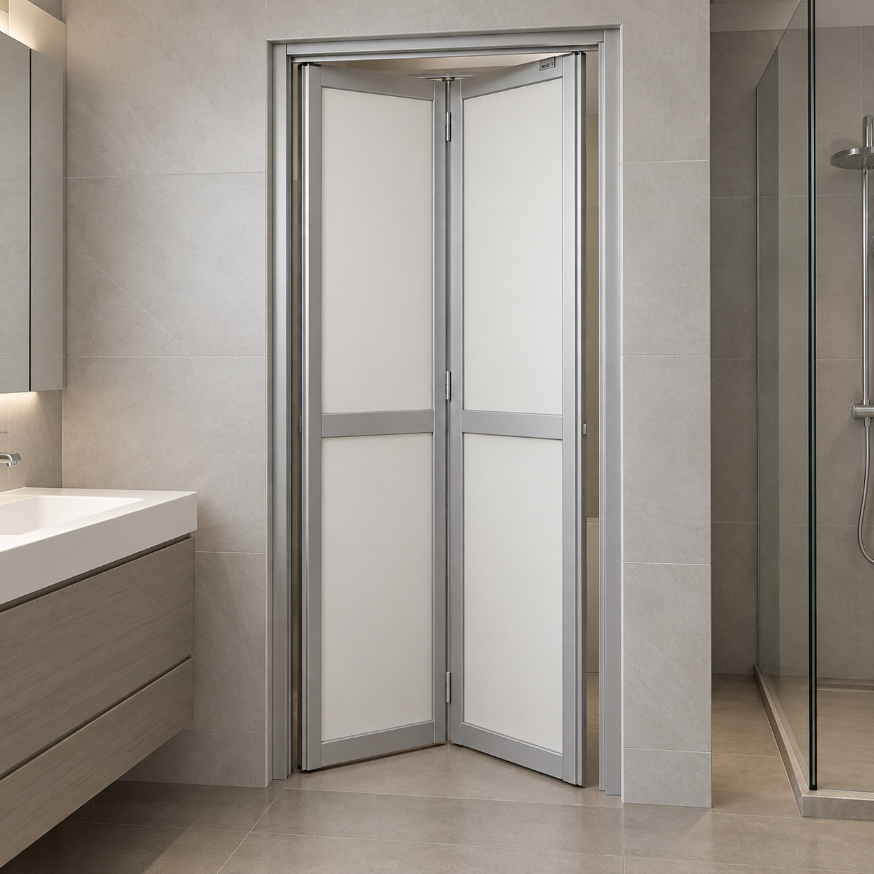 Illustrative aluminium bi-fold bathroom door option