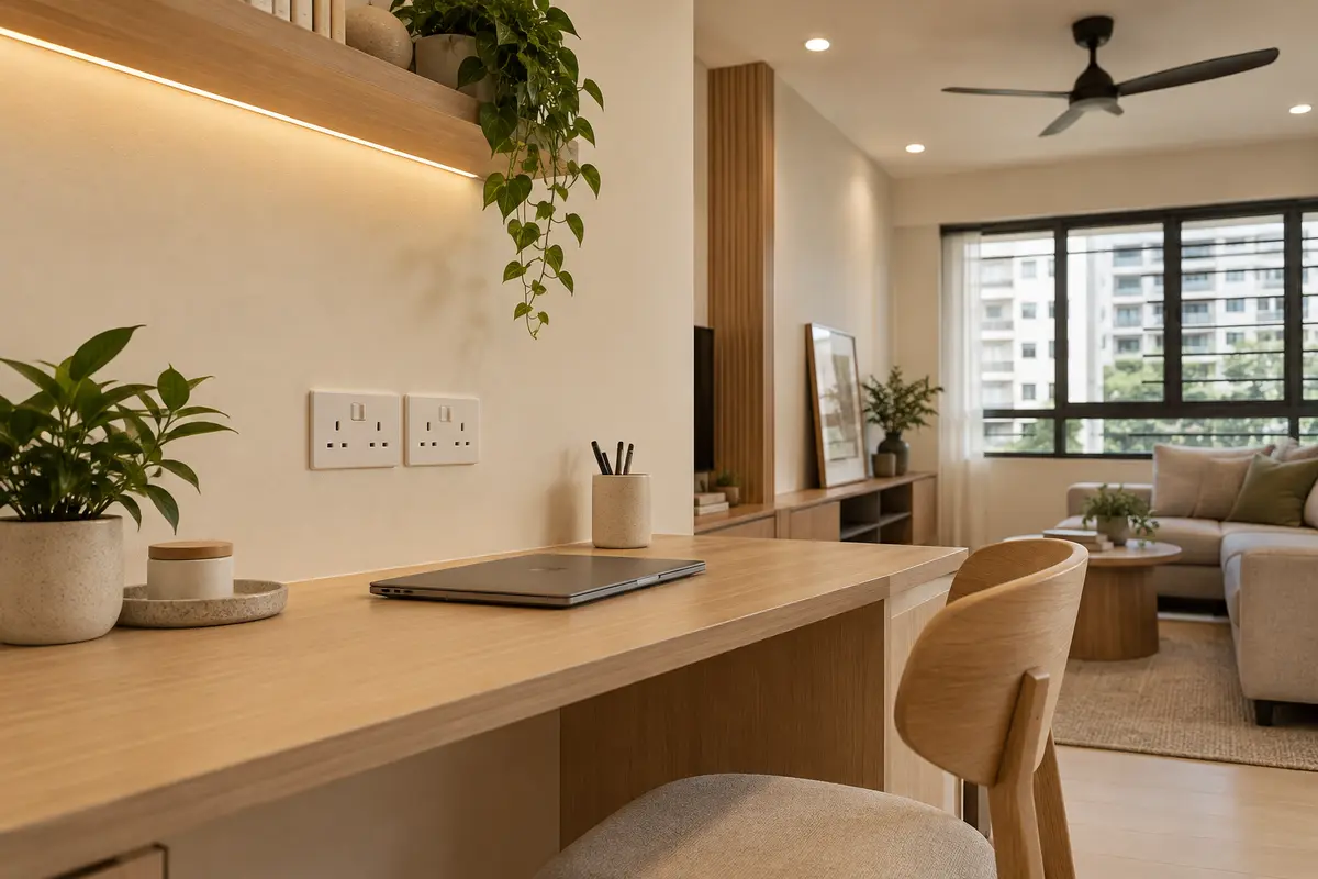 Power points, lighting and a ceiling fan in an apartment — AI-generated service illustration
